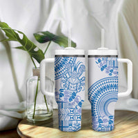 Niue Language Week Tumbler With Handle The Rock Coconut Crab - Siapo Blue Pastel LT14 - Polynesian Pride
