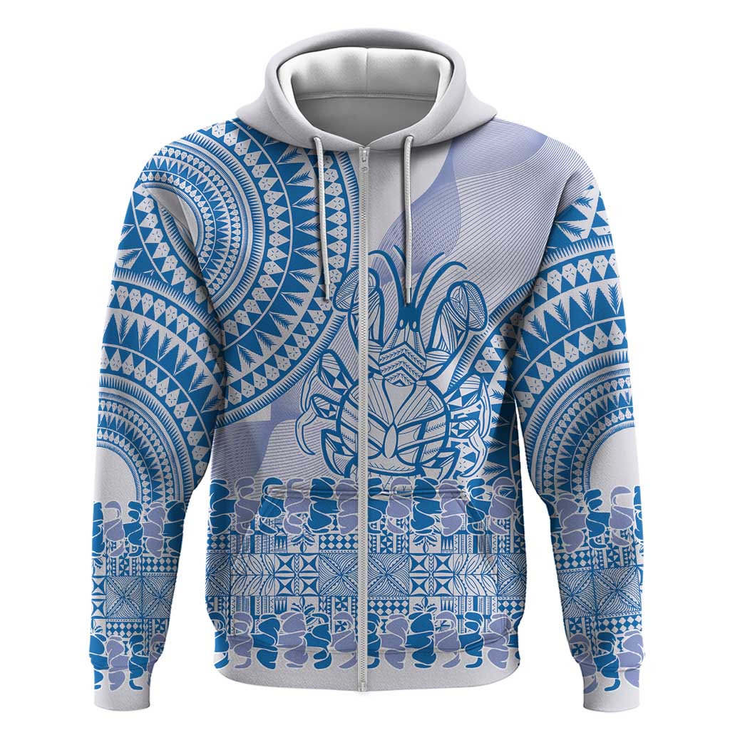 Niue Language Week Zip Hoodie The Rock Coconut Crab - Siapo Blue Pastel LT14 Zip Hoodie Blue - Polynesian Pride