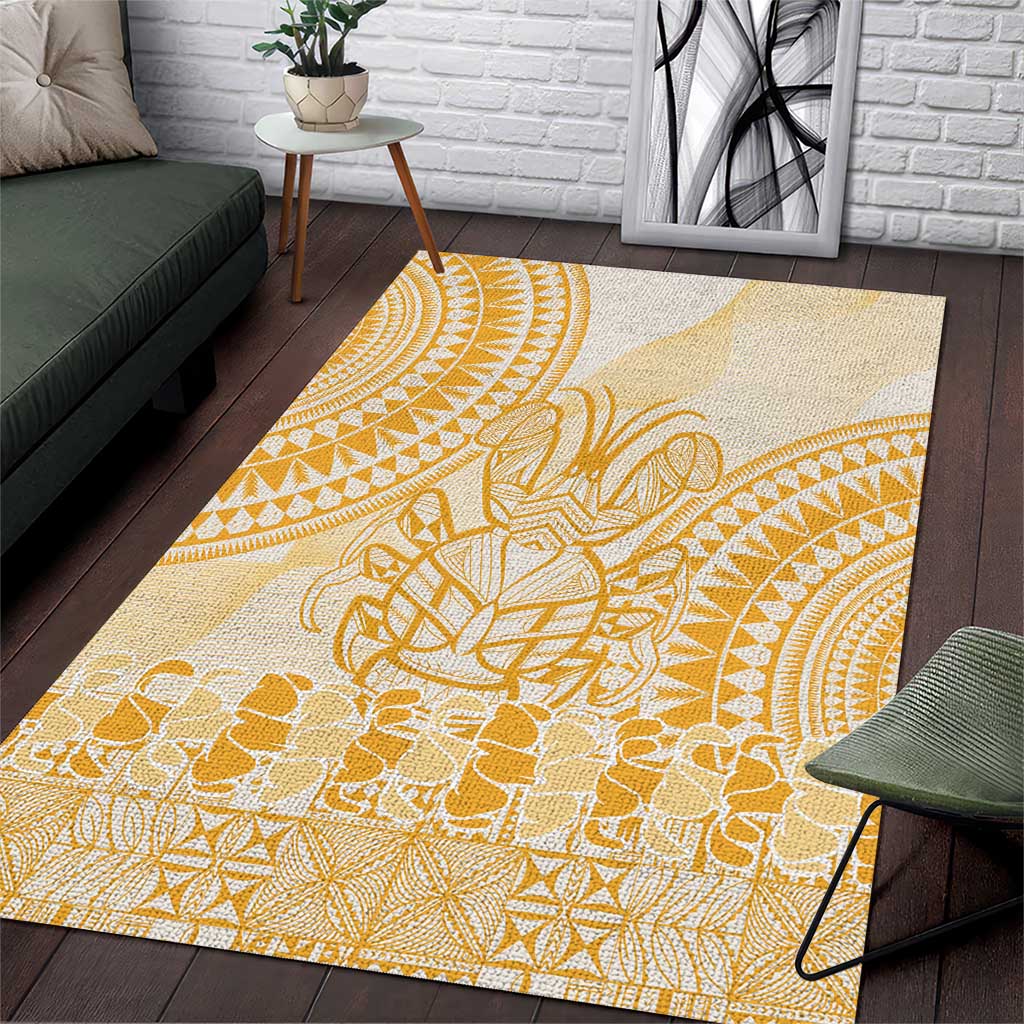 Niue Language Week Area Rug The Rock Coconut Crab - Siapo Gold Pastel LT14 Gold - Polynesian Pride