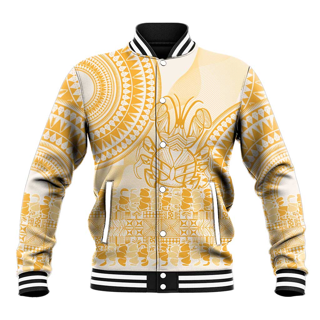 Niue Language Week Baseball Jacket The Rock Coconut Crab - Siapo Gold Pastel LT14 Unisex Gold - Polynesian Pride