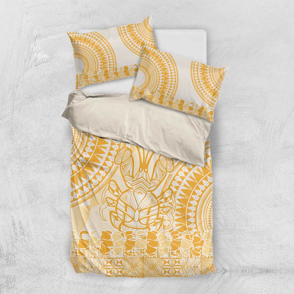 Niue Language Week Bedding Set The Rock Coconut Crab - Siapo Gold Pastel LT14 US Twin 172cm x 218cm Gold - Polynesian Pride