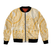 Niue Language Week Bomber Jacket The Rock Coconut Crab - Siapo Gold Pastel LT14 Unisex Gold - Polynesian Pride