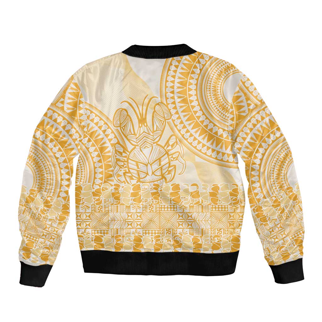 Niue Language Week Bomber Jacket The Rock Coconut Crab - Siapo Gold Pastel LT14 - Polynesian Pride
