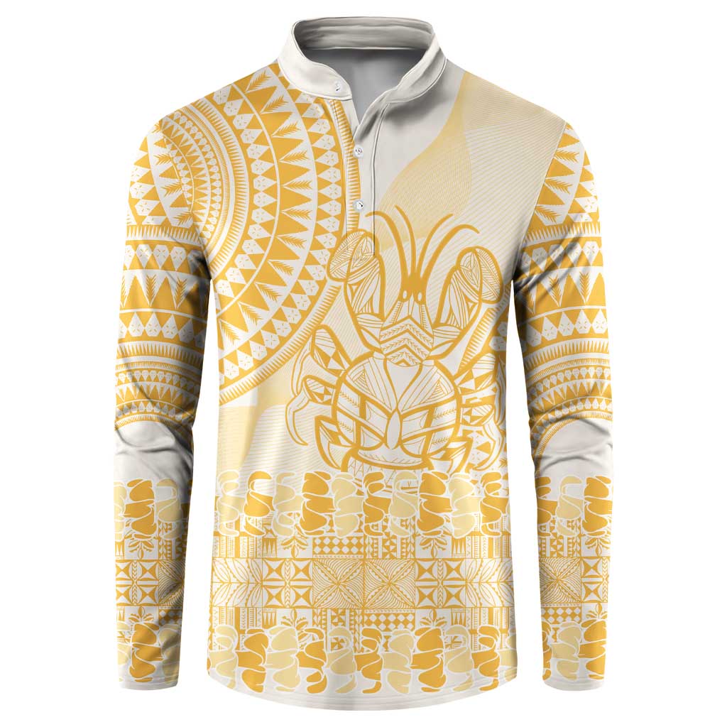 Niue Language Week Button Sweatshirt The Rock Coconut Crab - Siapo Gold Pastel LT14 Gold - Polynesian Pride