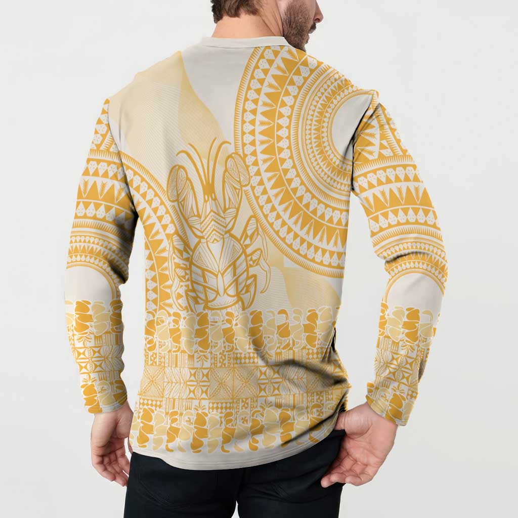 Niue Language Week Button Sweatshirt The Rock Coconut Crab - Siapo Gold Pastel LT14 - Polynesian Pride