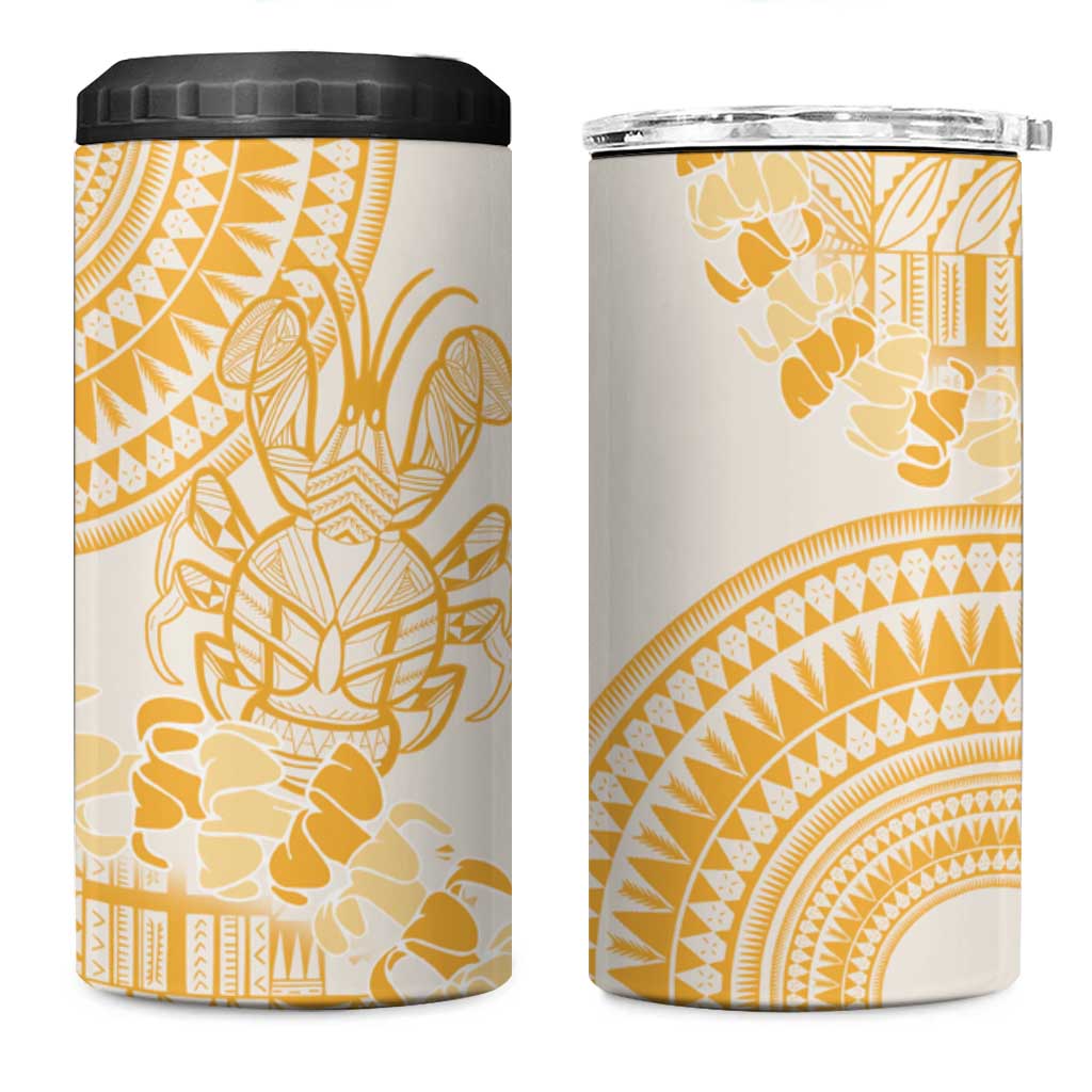 Niue Language Week 4 in 1 Can Cooler Tumbler The Rock Coconut Crab - Siapo Gold Pastel LT14 One Size: 16 oz Gold - Polynesian Pride