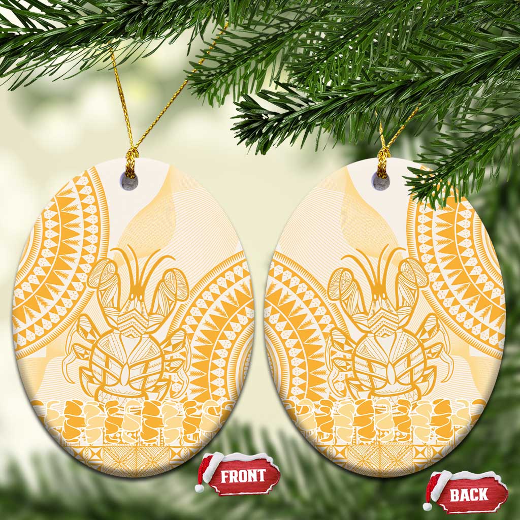 Niue Language Week Ceramic Ornament The Rock Coconut Crab - Siapo Gold Pastel LT14 Oval Gold - Polynesian Pride