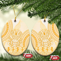 Niue Language Week Ceramic Ornament The Rock Coconut Crab - Siapo Gold Pastel LT14 Oval Gold - Polynesian Pride