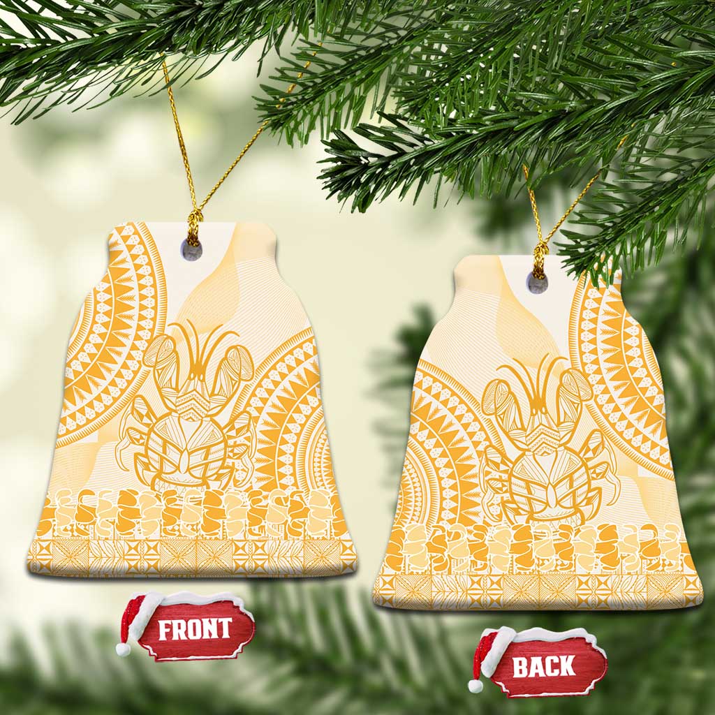 Niue Language Week Ceramic Ornament The Rock Coconut Crab - Siapo Gold Pastel LT14 Bell Flake Gold - Polynesian Pride