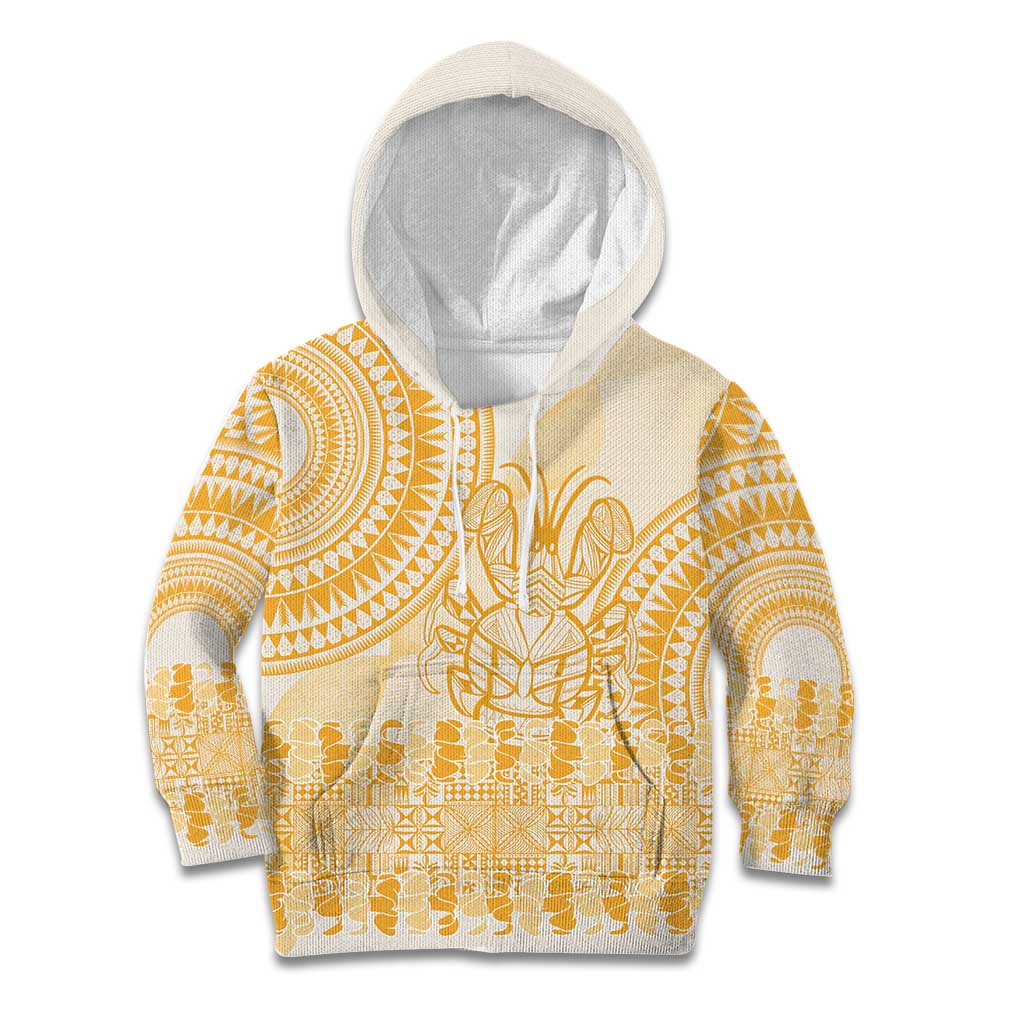Niue Language Week Kid Hoodie The Rock Coconut Crab - Siapo Gold Pastel LT14 Hoodie Gold - Polynesian Pride
