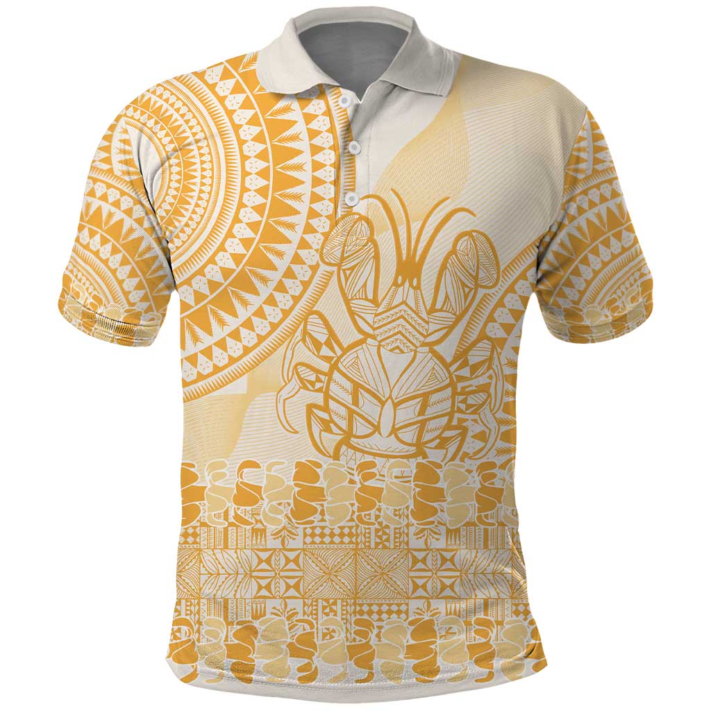 Niue Language Week Polo Shirt The Rock Coconut Crab - Siapo Gold Pastel LT14 Gold - Polynesian Pride