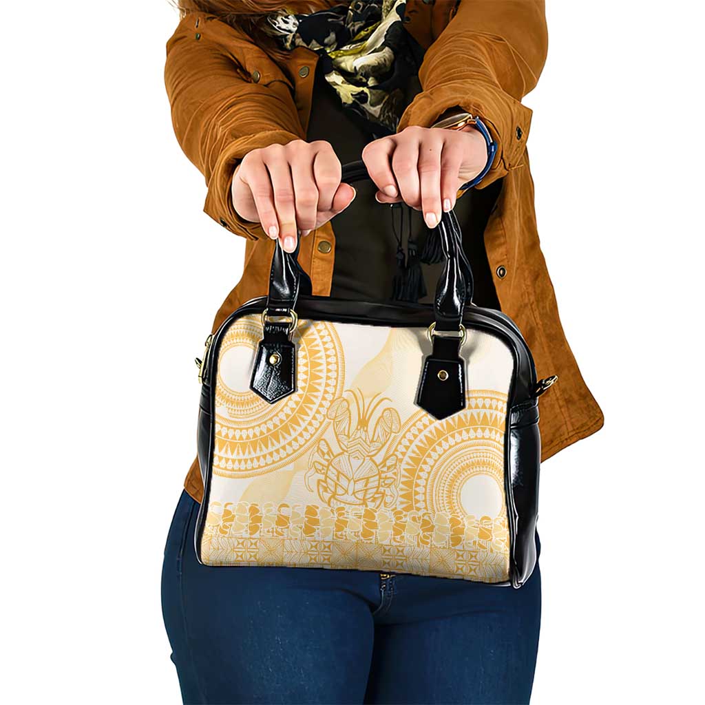 Niue Language Week Shoulder Handbag The Rock Coconut Crab - Siapo Gold Pastel LT14 One Size Gold - Polynesian Pride