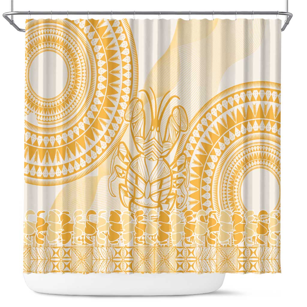 Niue Language Week Shower Curtain The Rock Coconut Crab - Siapo Gold Pastel LT14 Gold - Polynesian Pride