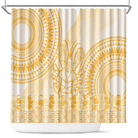 Niue Language Week Shower Curtain The Rock Coconut Crab - Siapo Gold Pastel LT14 Gold - Polynesian Pride