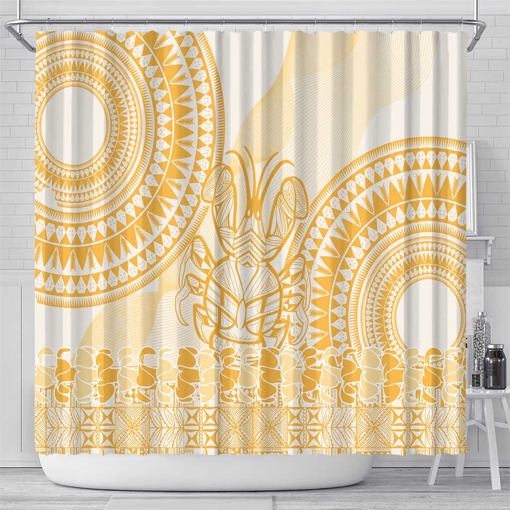 Niue Language Week Shower Curtain The Rock Coconut Crab - Siapo Gold Pastel LT14 - Polynesian Pride