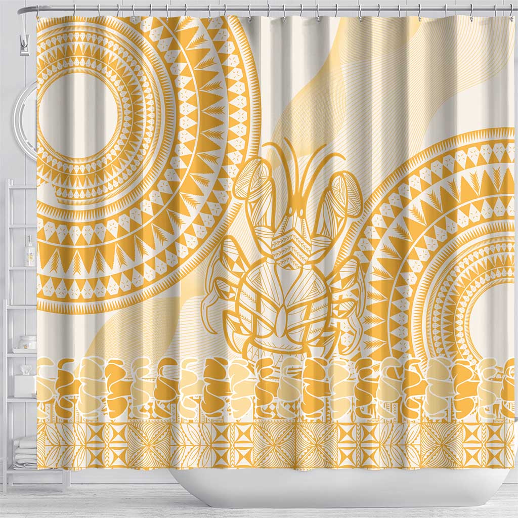 Niue Language Week Shower Curtain The Rock Coconut Crab - Siapo Gold Pastel LT14 - Polynesian Pride