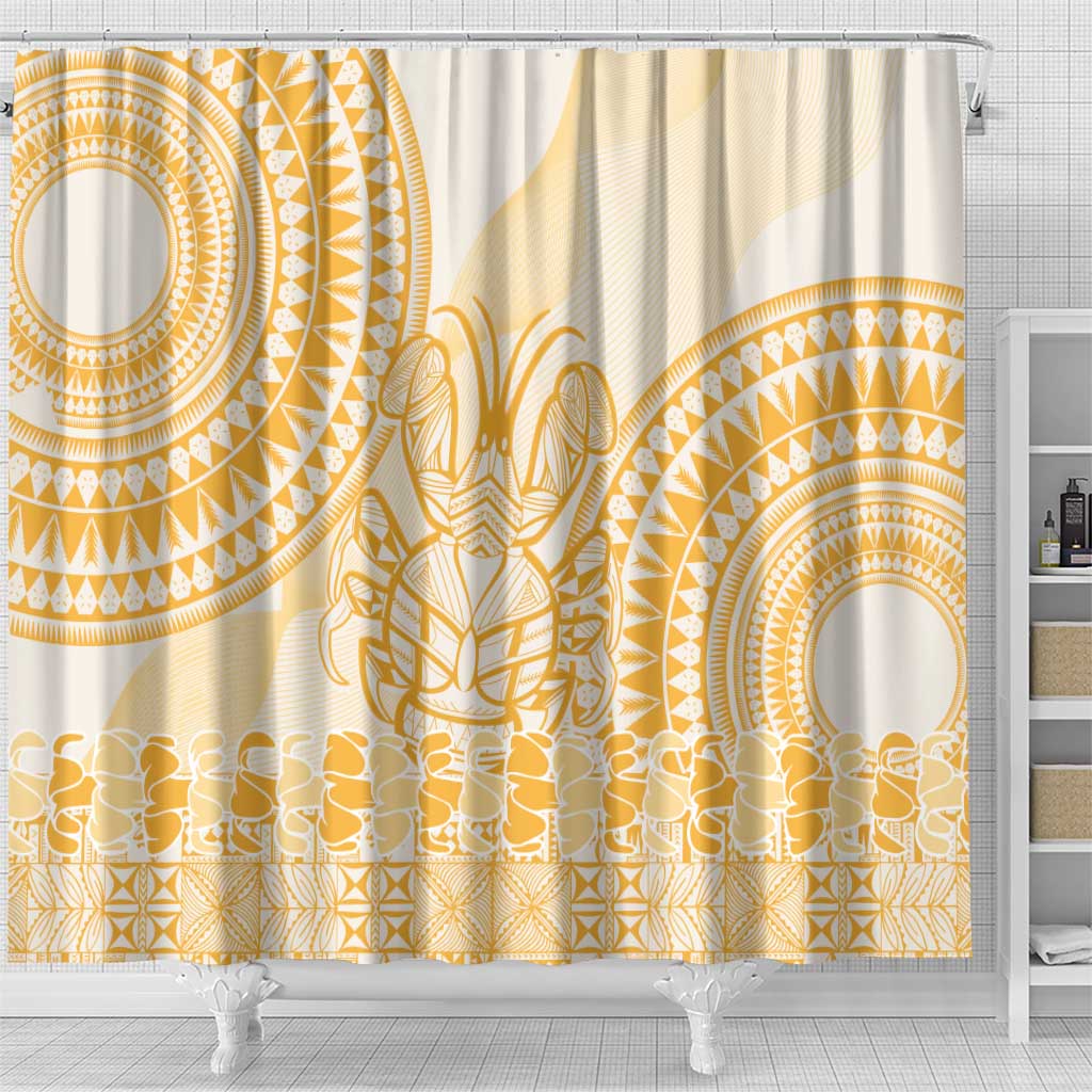 Niue Language Week Shower Curtain The Rock Coconut Crab - Siapo Gold Pastel LT14 - Polynesian Pride