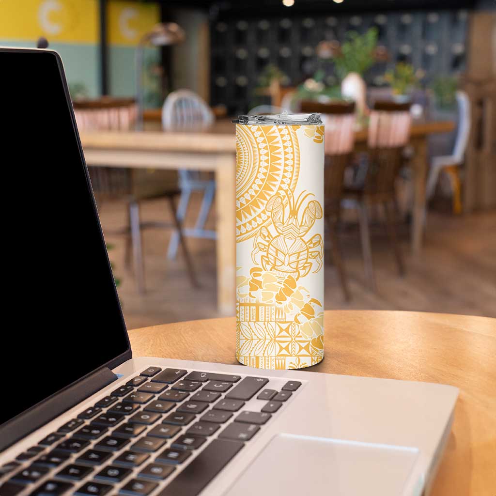 Niue Language Week Skinny Tumbler The Rock Coconut Crab - Siapo Gold Pastel LT14 - Polynesian Pride