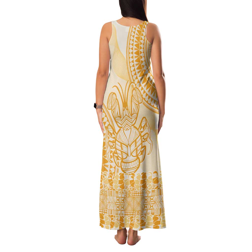 Niue Language Week Tank Maxi Dress The Rock Coconut Crab - Siapo Gold Pastel LT14 - Polynesian Pride