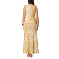 Niue Language Week Tank Maxi Dress The Rock Coconut Crab - Siapo Gold Pastel LT14 - Polynesian Pride