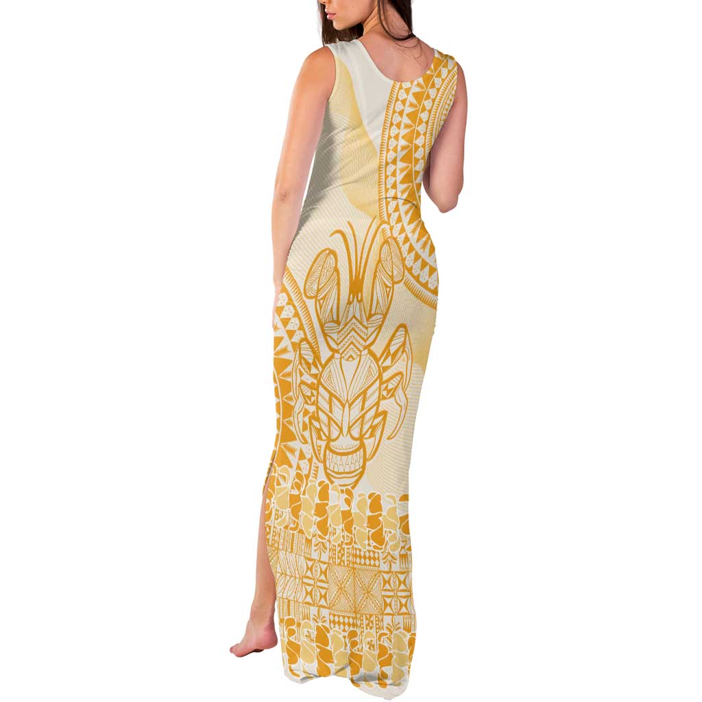 Niue Language Week Tank Maxi Dress The Rock Coconut Crab - Siapo Gold Pastel LT14 - Polynesian Pride