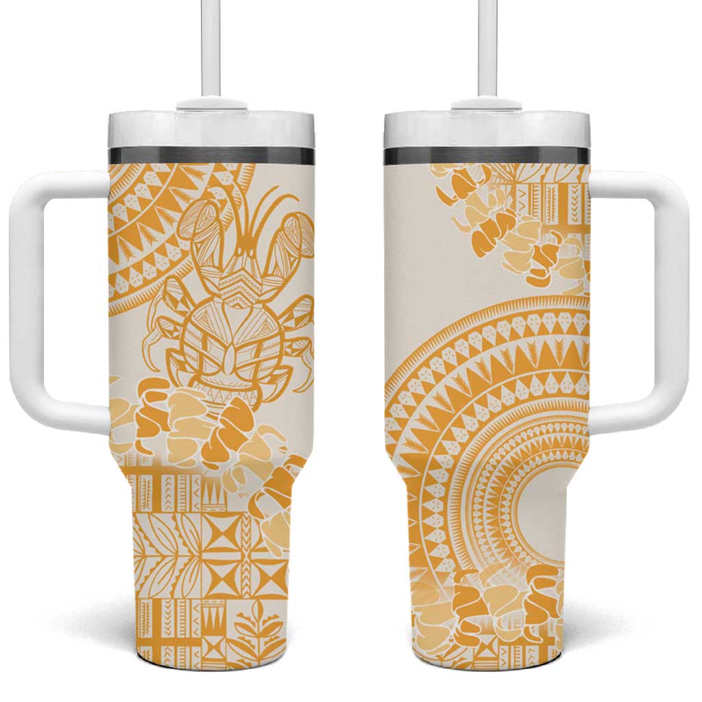 Niue Language Week Tumbler With Handle The Rock Coconut Crab - Siapo Gold Pastel LT14 One Size: 40 oz Gold - Polynesian Pride