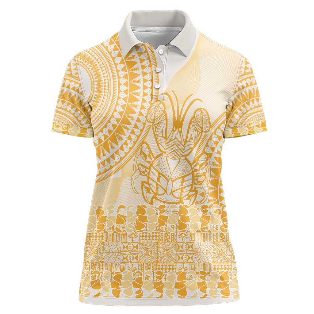 Niue Language Week Women Polo Shirt The Rock Coconut Crab - Siapo Gold Pastel LT14 Female Gold - Polynesian Pride