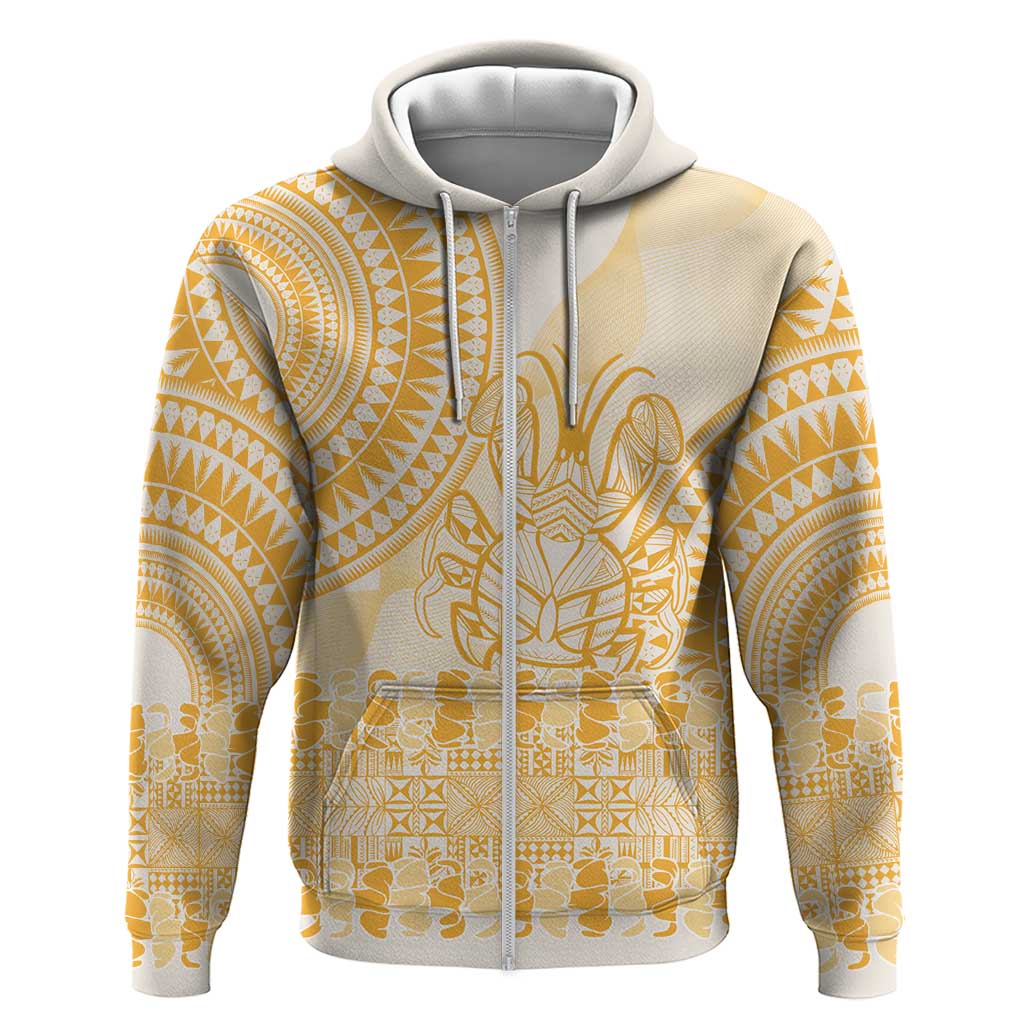 Niue Language Week Zip Hoodie The Rock Coconut Crab - Siapo Gold Pastel LT14 Zip Hoodie Gold - Polynesian Pride