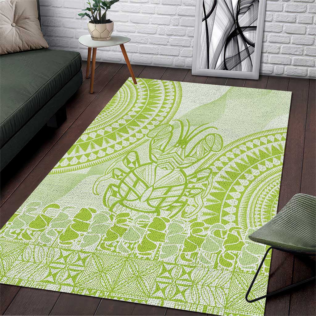 Lime Green Niue Language Week Area Rug The Rock Coconut Crab - Siapo Pattern LT14 Lime Green - Polynesian Pride