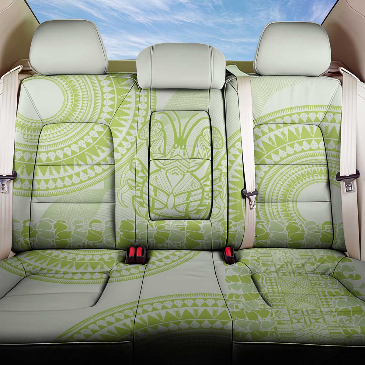 Lime Green Niue Language Week Back Car Seat Cover The Rock Coconut Crab - Siapo Pattern LT14 One Size Lime Green - Polynesian Pride
