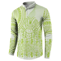 Lime Green Niue Language Week Button Sweatshirt The Rock Coconut Crab - Siapo Pattern LT14 - Polynesian Pride