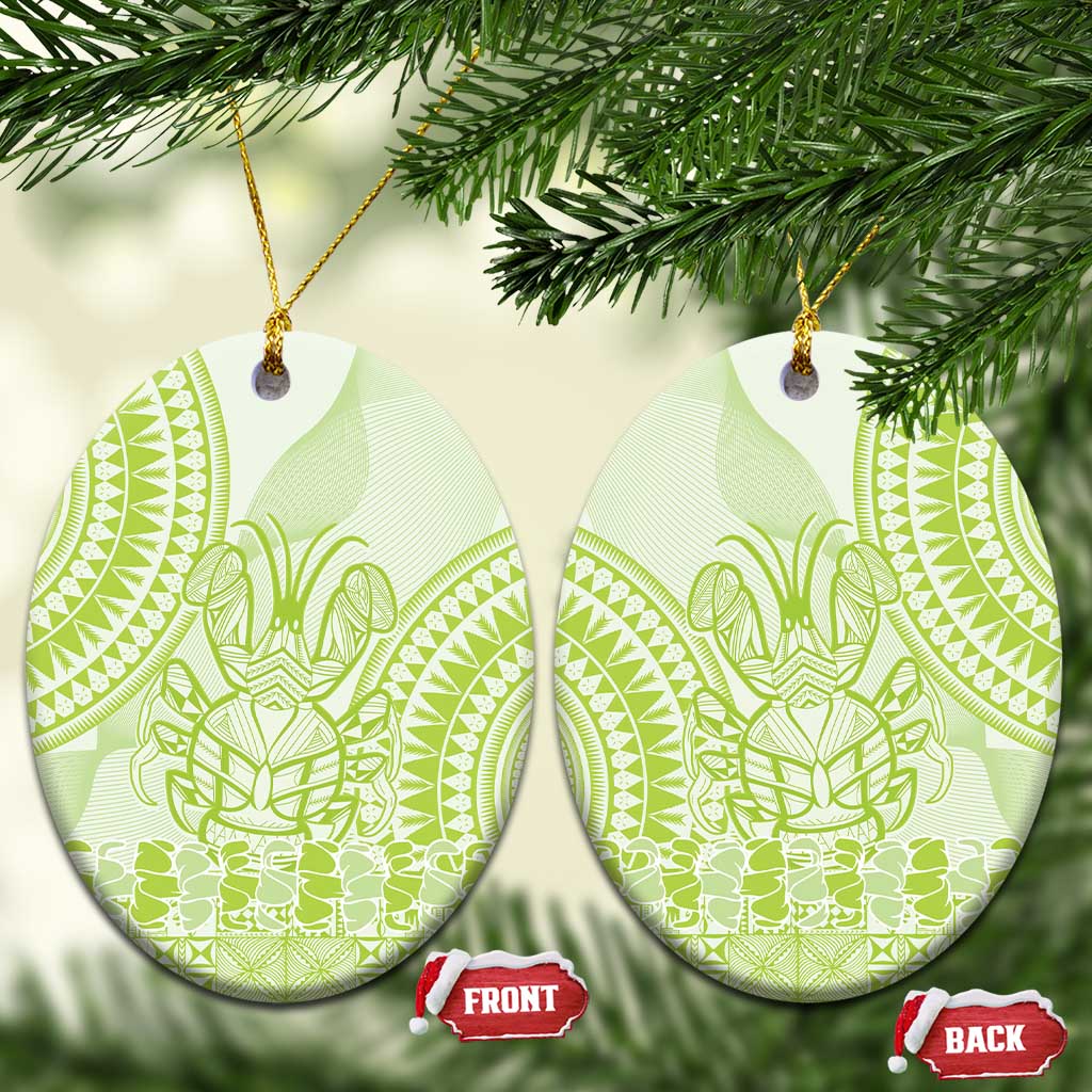 Lime Green Niue Language Week Ceramic Ornament The Rock Coconut Crab - Siapo Pattern LT14 Oval Lime Green - Polynesian Pride