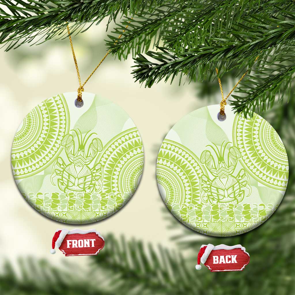 Lime Green Niue Language Week Ceramic Ornament The Rock Coconut Crab - Siapo Pattern LT14 Circle Lime Green - Polynesian Pride