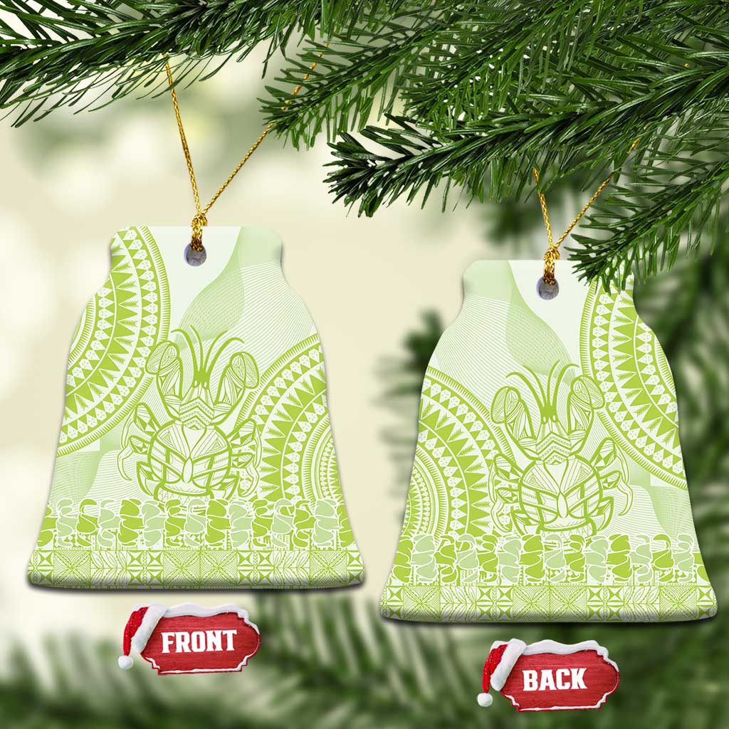 Lime Green Niue Language Week Ceramic Ornament The Rock Coconut Crab - Siapo Pattern LT14 Bell Flake Lime Green - Polynesian Pride