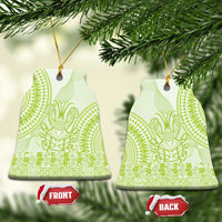 Lime Green Niue Language Week Ceramic Ornament The Rock Coconut Crab - Siapo Pattern LT14 Bell Flake Lime Green - Polynesian Pride