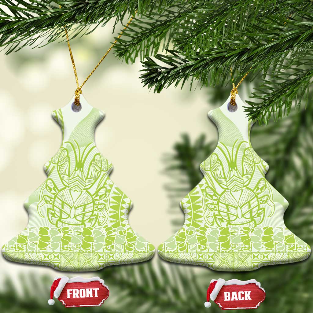 Lime Green Niue Language Week Ceramic Ornament The Rock Coconut Crab - Siapo Pattern LT14 Christmas Tree Lime Green - Polynesian Pride