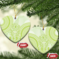 Lime Green Niue Language Week Ceramic Ornament The Rock Coconut Crab - Siapo Pattern LT14 Heart Lime Green - Polynesian Pride