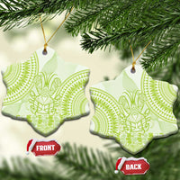 Lime Green Niue Language Week Ceramic Ornament The Rock Coconut Crab - Siapo Pattern LT14 Snow Flake Lime Green - Polynesian Pride