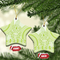 Lime Green Niue Language Week Ceramic Ornament The Rock Coconut Crab - Siapo Pattern LT14 Star Lime Green - Polynesian Pride