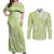 Lime Green Niue Language Week Couples Matching Off Shoulder Maxi Dress and Long Sleeve Button Shirt The Rock Coconut Crab - Siapo Pattern