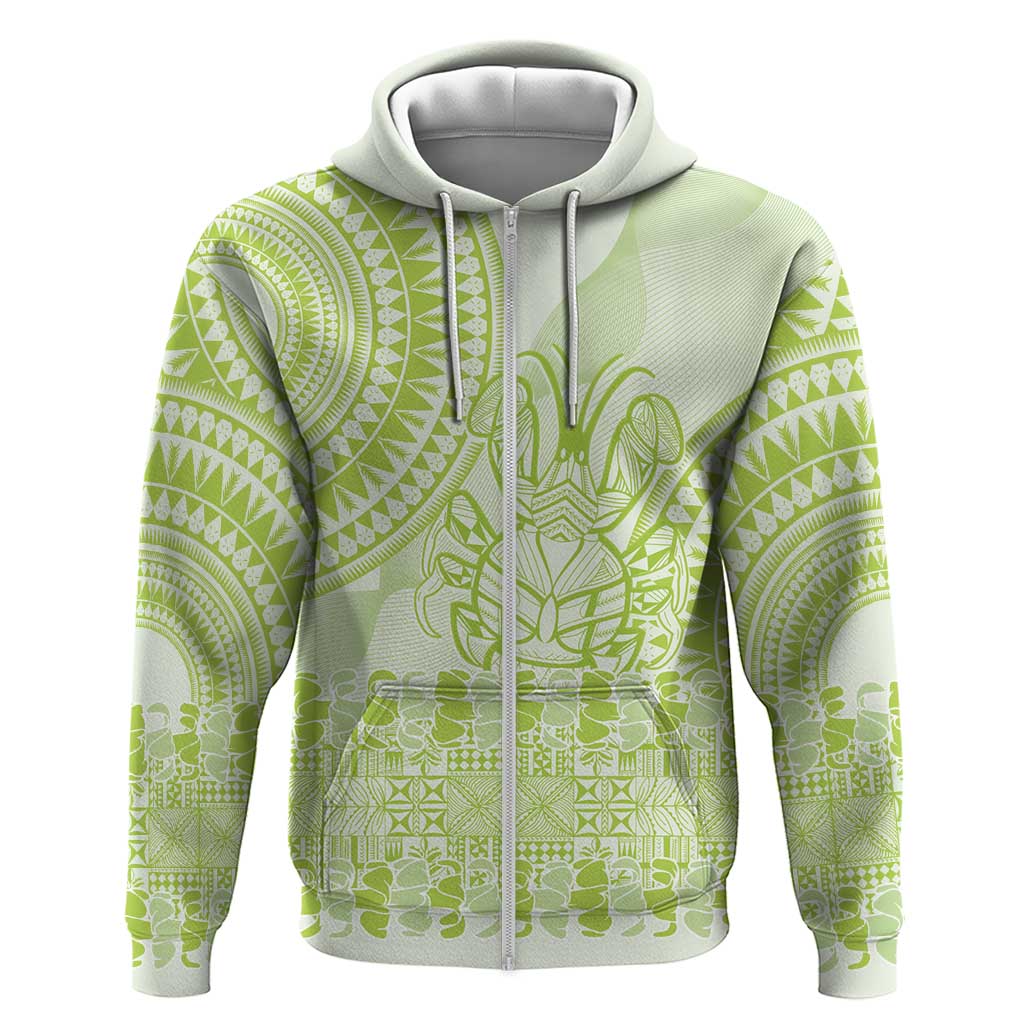 Lime Green Niue Language Week Hoodie The Rock Coconut Crab - Siapo Pattern LT14 Zip Hoodie Lime Green - Polynesian Pride