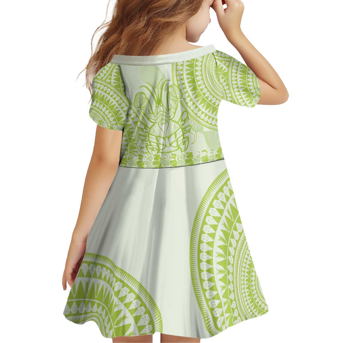 Lime Green Niue Language Week Kid Short Sleeve Dress The Rock Coconut Crab - Siapo Pattern LT14 - Polynesian Pride