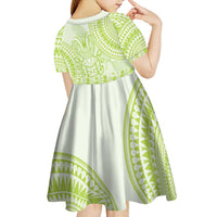Lime Green Niue Language Week Kid Short Sleeve Dress The Rock Coconut Crab - Siapo Pattern LT14 - Polynesian Pride