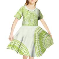 Lime Green Niue Language Week Kid Short Sleeve Dress The Rock Coconut Crab - Siapo Pattern LT14 - Polynesian Pride