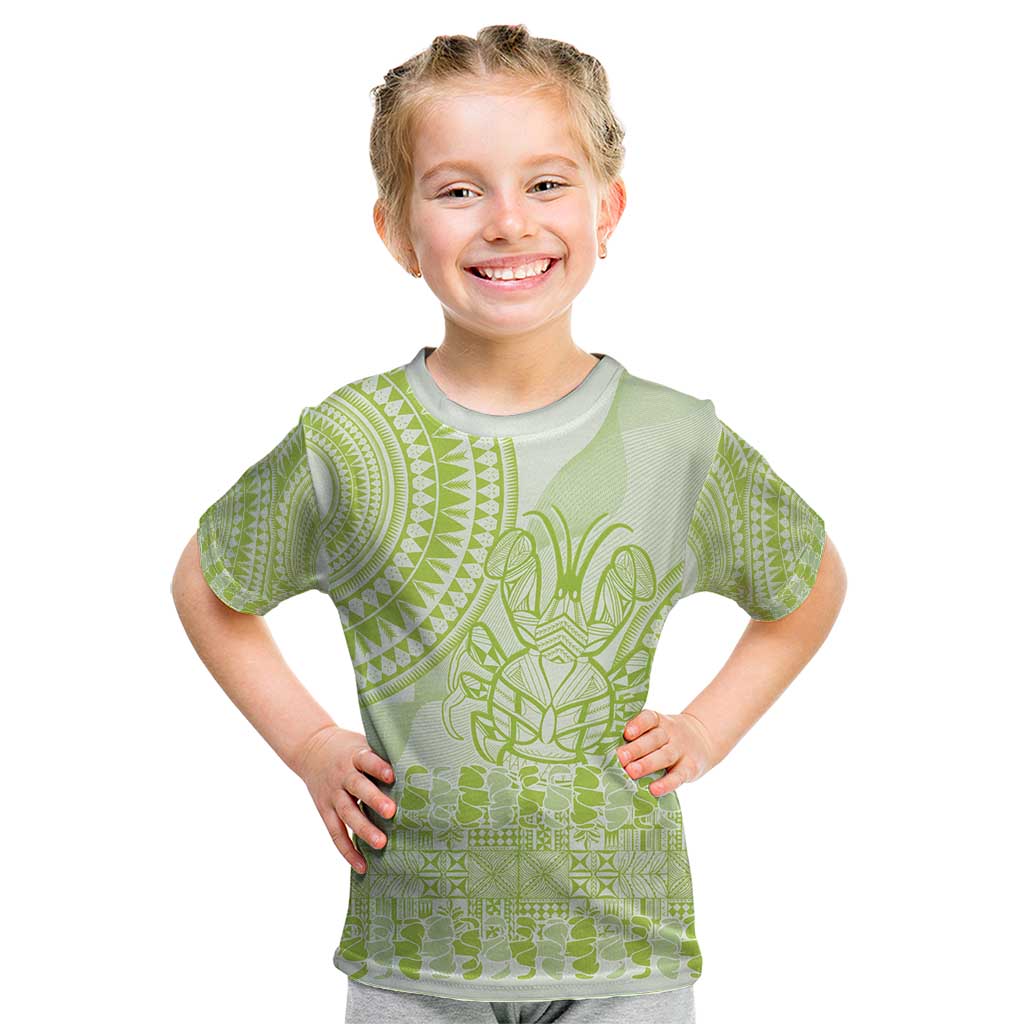 Lime Green Niue Language Week Kid T Shirt The Rock Coconut Crab - Siapo Pattern