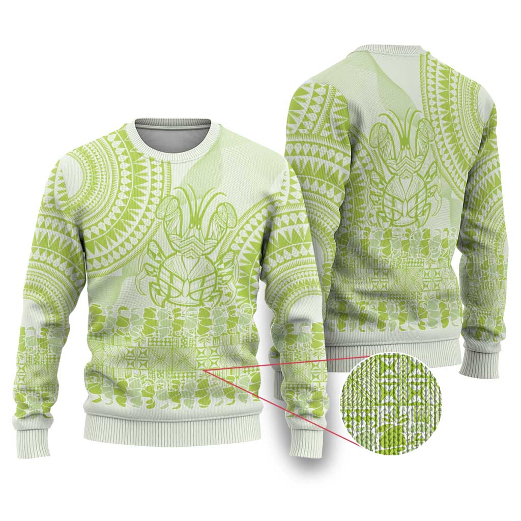Lime Green Niue Language Week Ugly Christmas Sweater The Rock Coconut Crab - Siapo Pattern LT14 Lime Green - Polynesian Pride