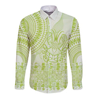 Lime Green Niue Language Week Long Sleeve Button Shirt The Rock Coconut Crab - Siapo Pattern LT14 Unisex Lime Green - Polynesian Pride