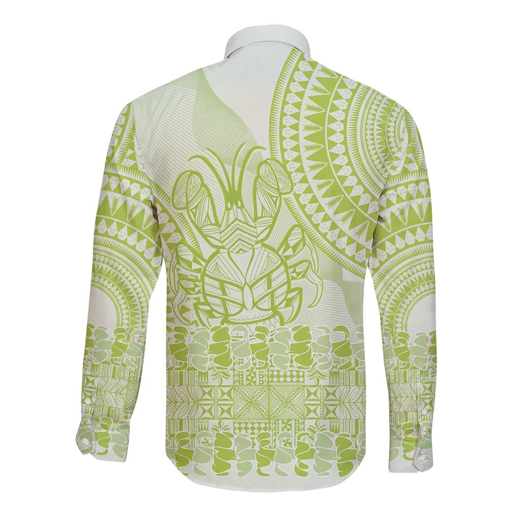 Lime Green Niue Language Week Long Sleeve Button Shirt The Rock Coconut Crab - Siapo Pattern LT14 - Polynesian Pride