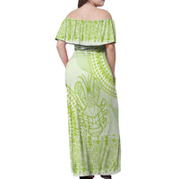 Lime Green Niue Language Week Off Shoulder Maxi Dress The Rock Coconut Crab - Siapo Pattern LT14 - Polynesian Pride