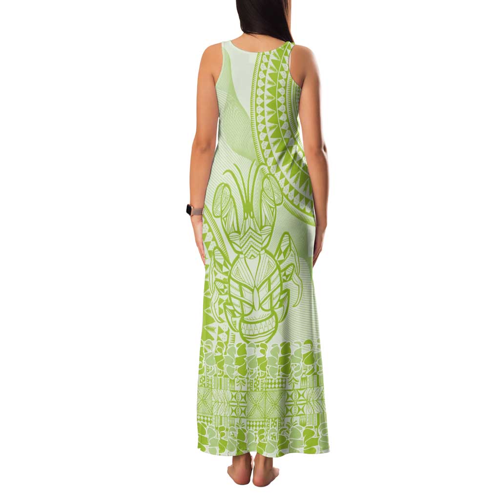 Lime Green Niue Language Week Tank Maxi Dress The Rock Coconut Crab - Siapo Pattern LT14 - Polynesian Pride